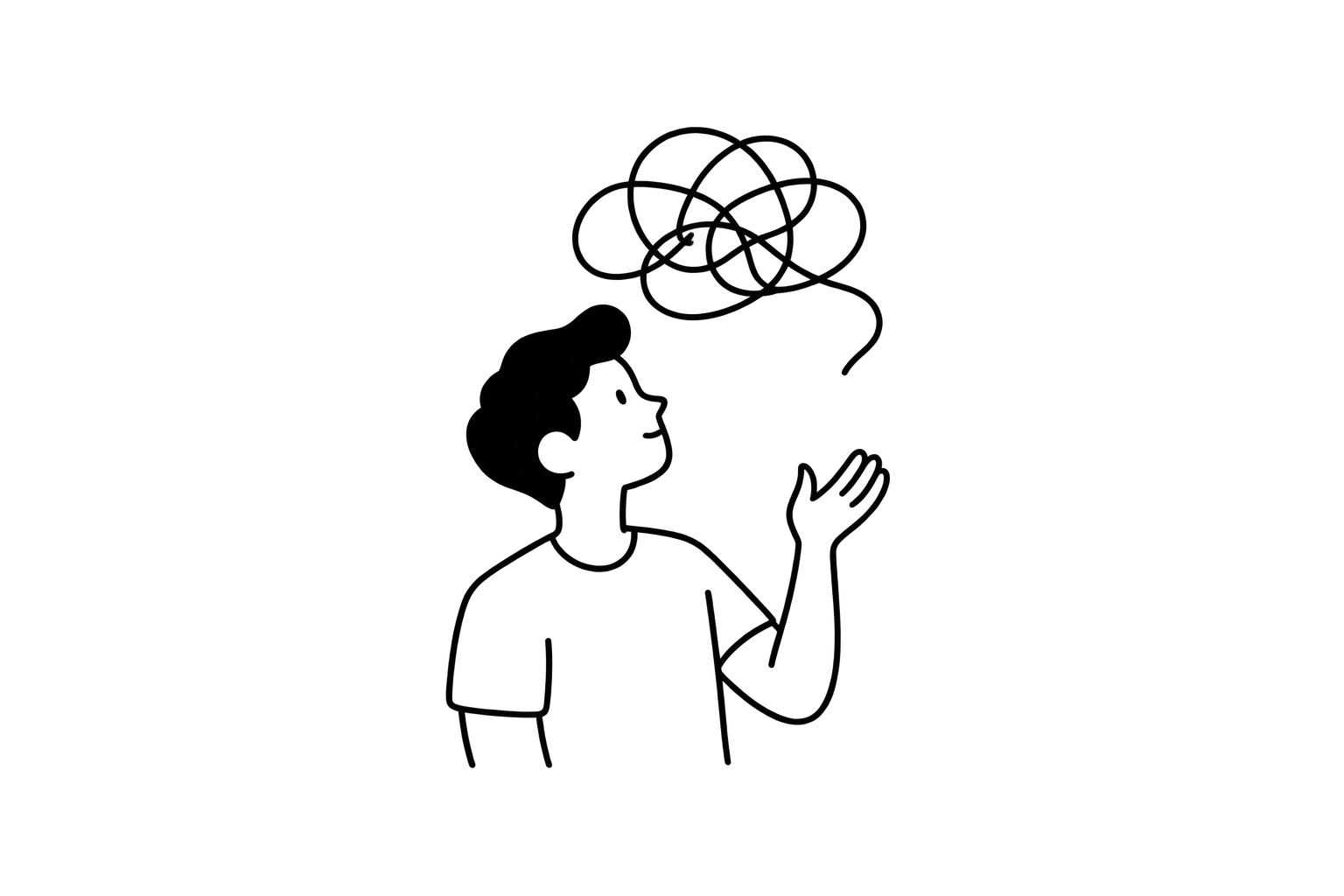 A person looking up at a tangled line.